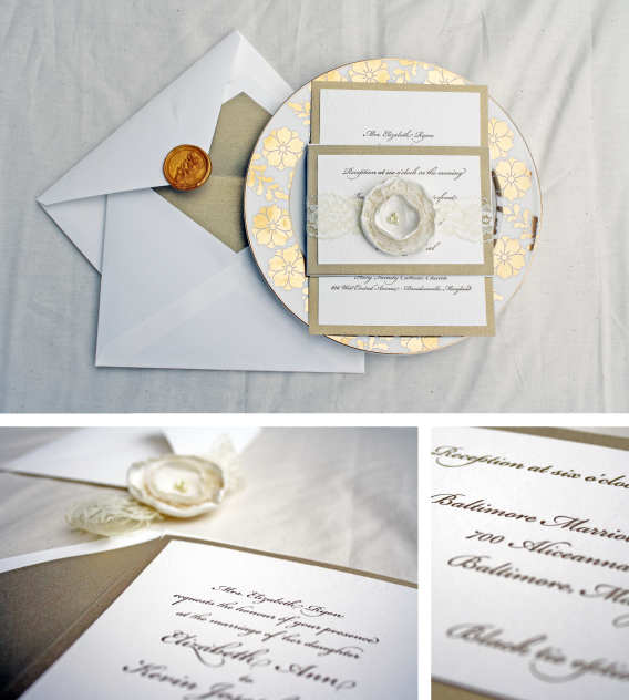 gold glam letterpess wedding invitation - elizabeth and kevin